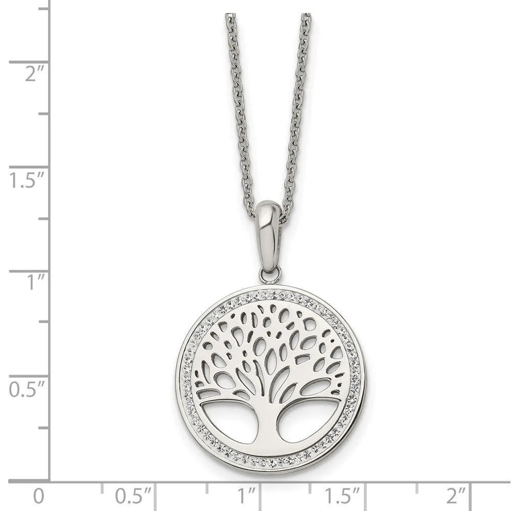 Stainless Steel Polished w/Preciosa Crystal Tree of Life w/2in ext Necklace