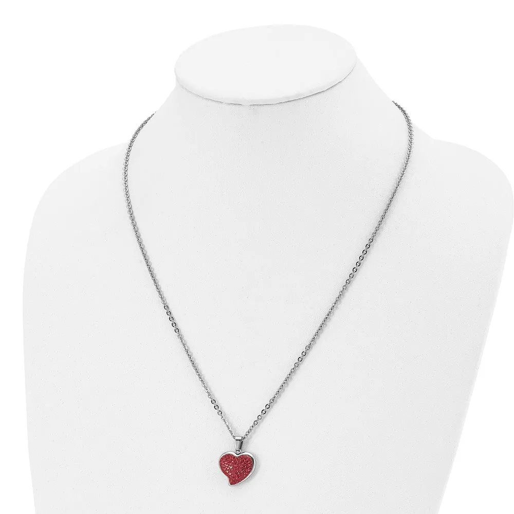Stainless Steel Polished w/Red Crystal Heart 22in Necklace