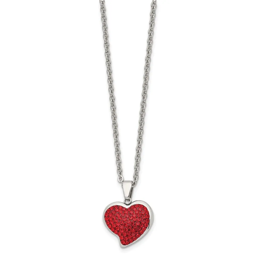 Stainless Steel Polished w/Red Crystal Heart 22in Necklace