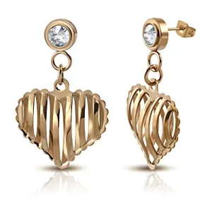Stainless Steel Silver-Tone White Clear CZ Love Heart Drop Dangle Earrings