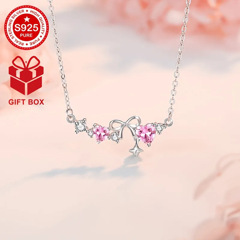 Star Butterfly Heart Necklace S925 Silver Zirconia Bow Heart