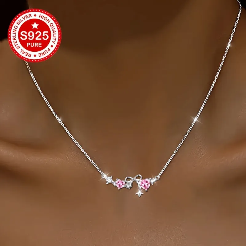 Star Butterfly Heart Necklace S925 Silver Zirconia Bow Heart