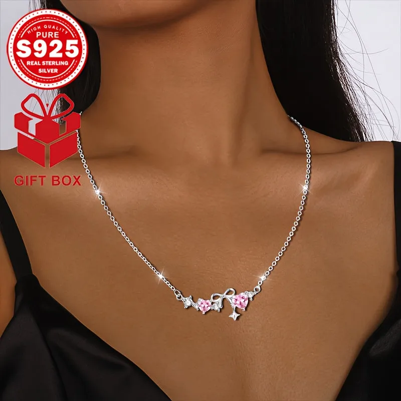 Star Butterfly Heart Necklace S925 Silver Zirconia Bow Heart