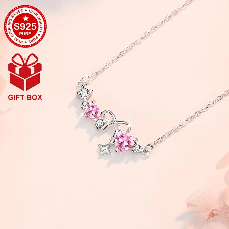 Star Butterfly Heart Necklace S925 Silver Zirconia Bow Heart