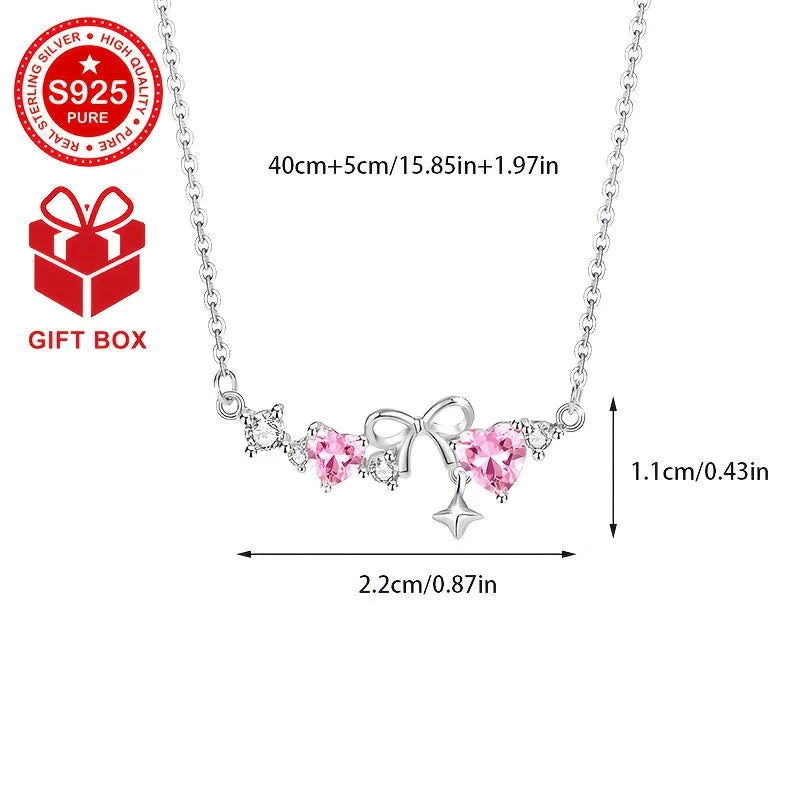 Star Butterfly Heart Necklace S925 Silver Zirconia Bow Heart