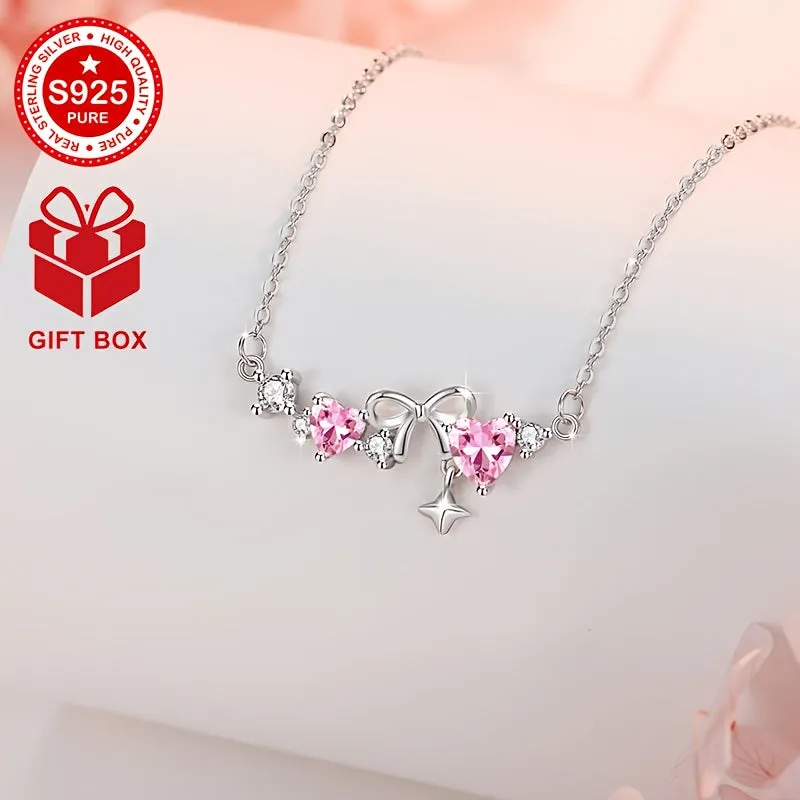 Star Butterfly Heart Necklace S925 Silver Zirconia Bow Heart