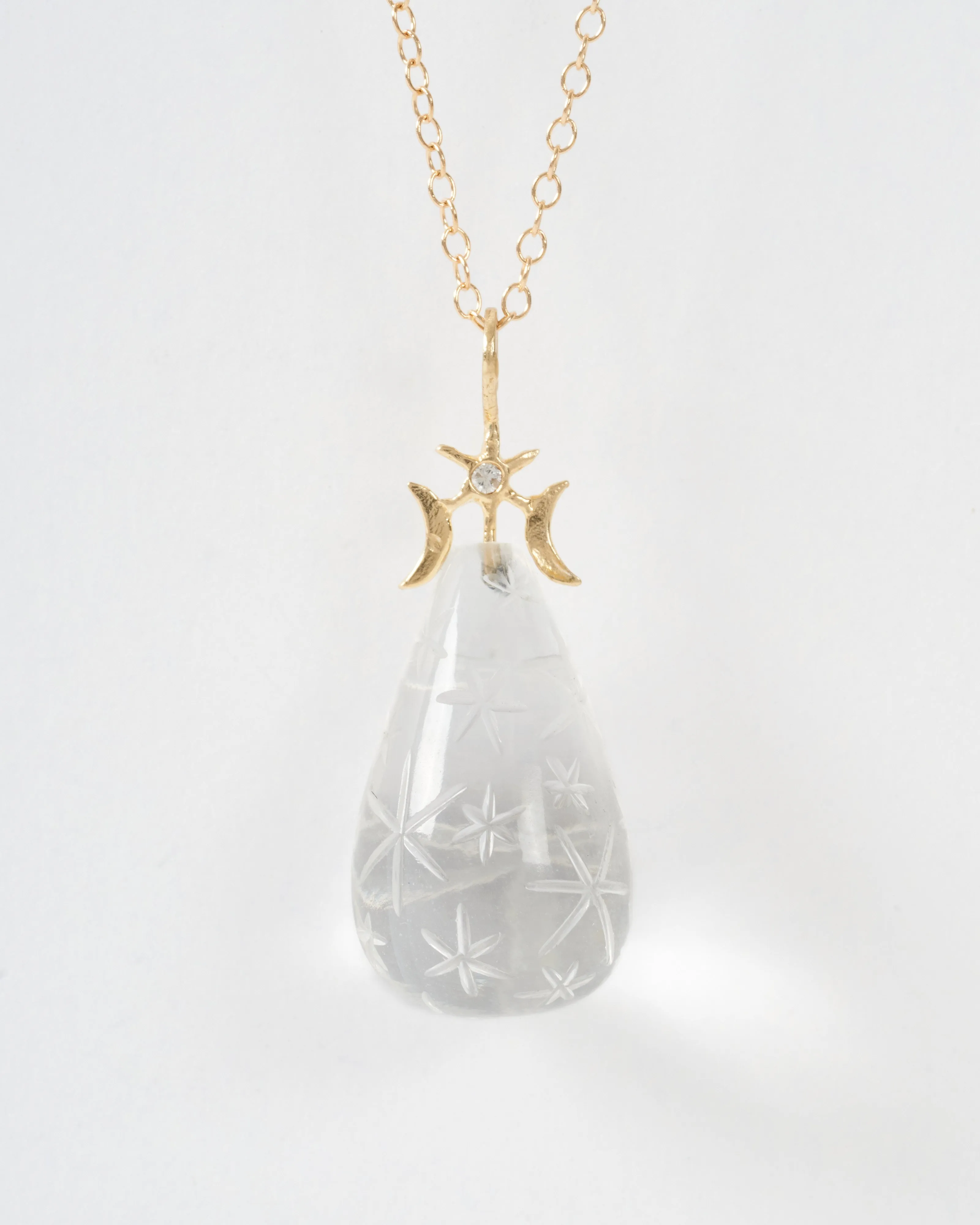 starry moon quartz drop necklace