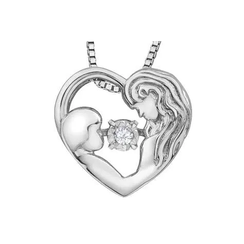 Sterling Silver (0.03ct) Dancing Diamond Mother and Child Pendant