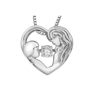 Sterling Silver (0.03ct) Dancing Diamond Mother and Child Pendant