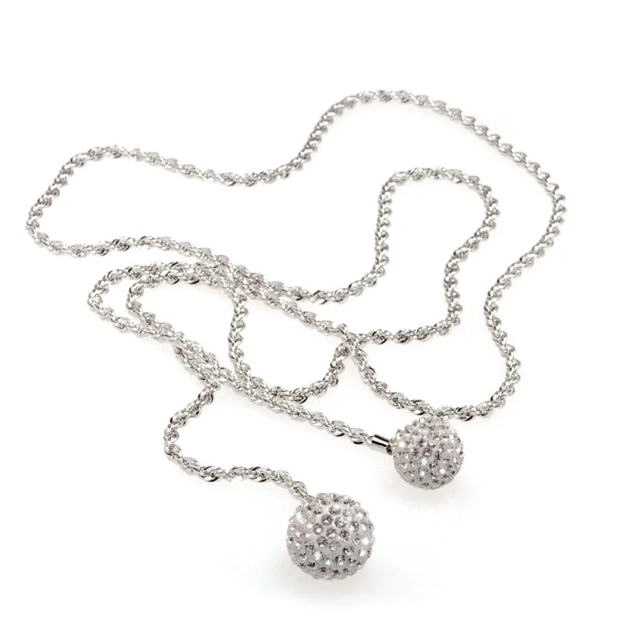 Sterling Silver Crystal Ball Rope Chain Necklace 34"