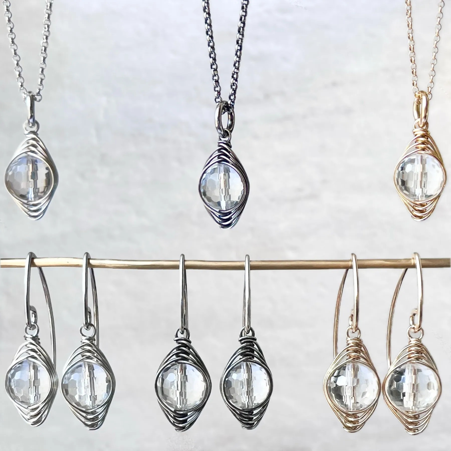 Sterling Silver Crystal Quartz Earrings | Genuine Rock Crystal Wire-wrapped Silver or Gold Dangle Earrings