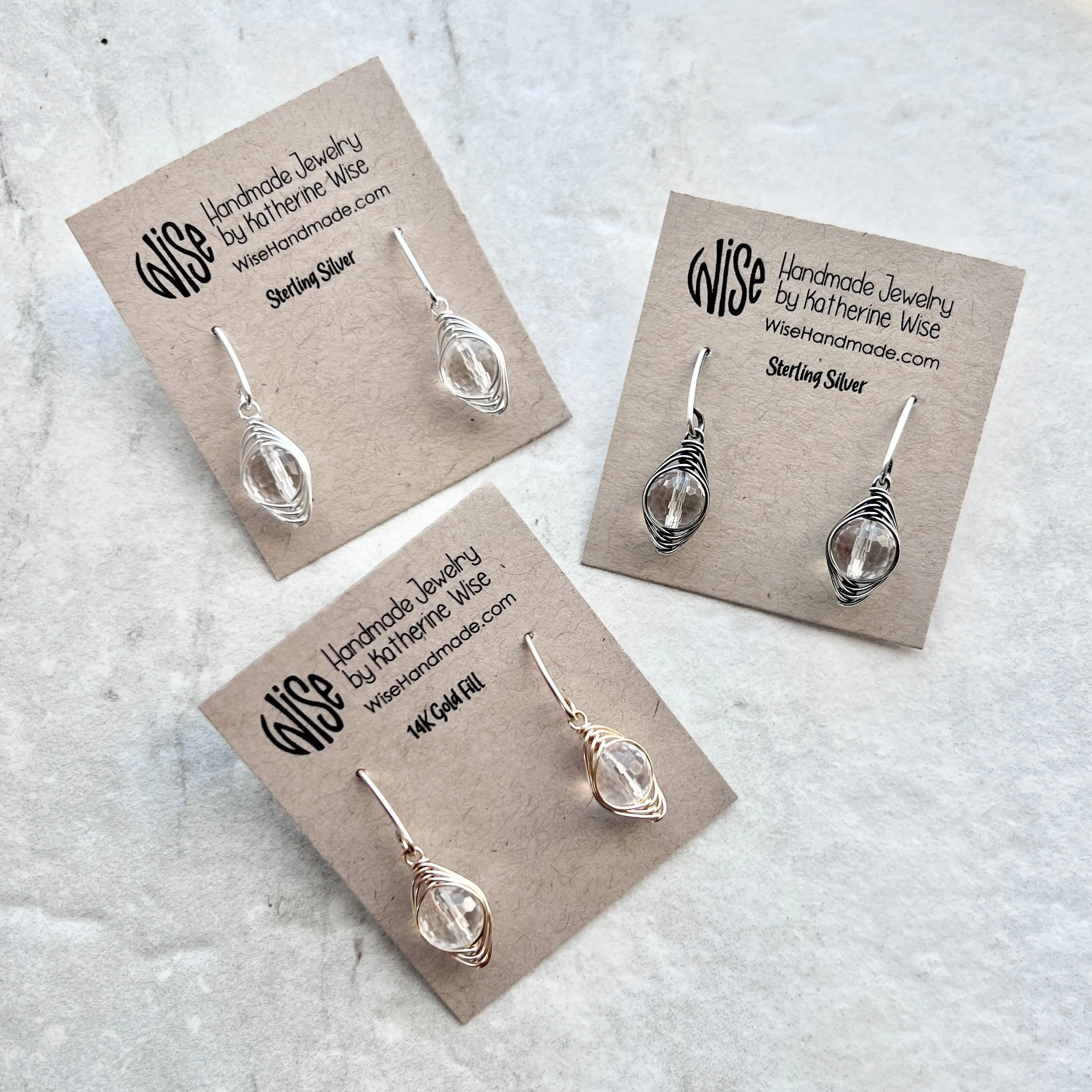 Sterling Silver Crystal Quartz Earrings | Genuine Rock Crystal Wire-wrapped Silver or Gold Dangle Earrings