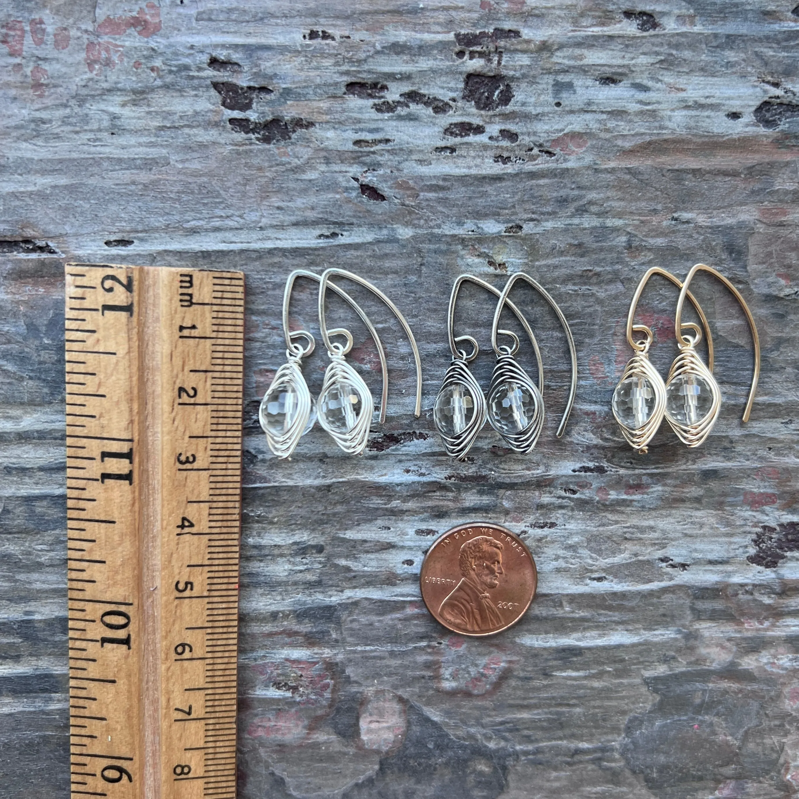 Sterling Silver Crystal Quartz Earrings | Genuine Rock Crystal Wire-wrapped Silver or Gold Dangle Earrings