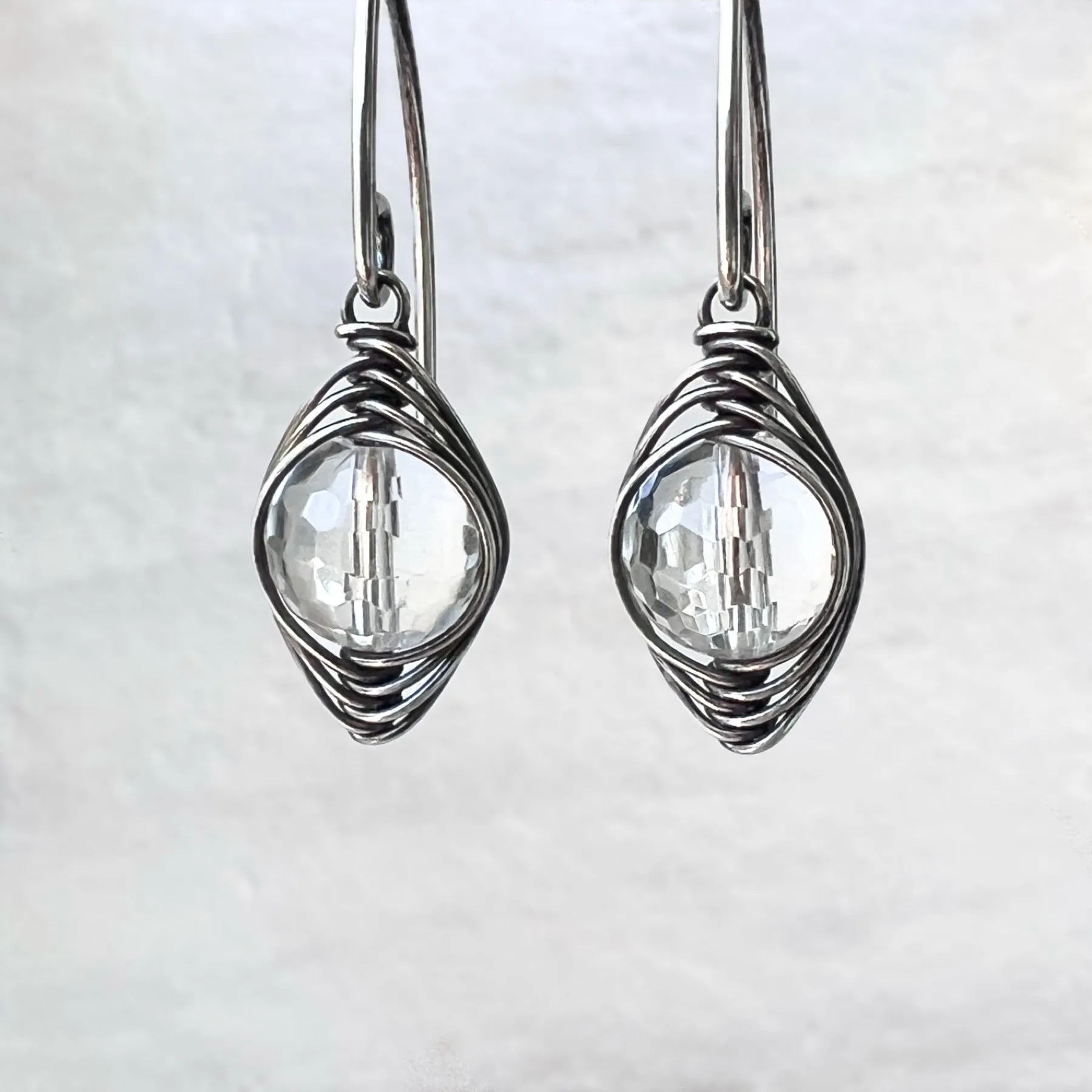 Sterling Silver Crystal Quartz Earrings | Genuine Rock Crystal Wire-wrapped Silver or Gold Dangle Earrings
