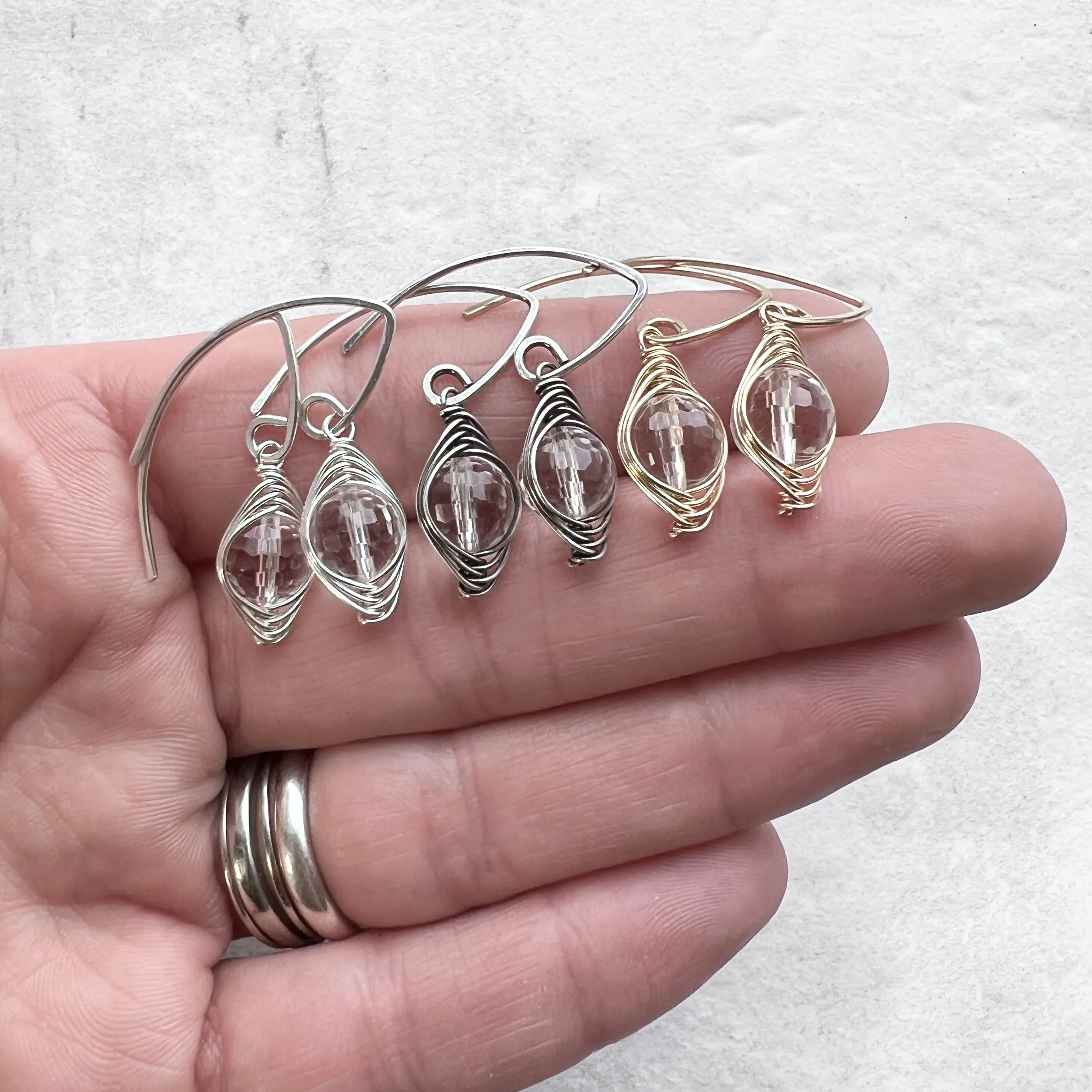 Sterling Silver Crystal Quartz Earrings | Genuine Rock Crystal Wire-wrapped Silver or Gold Dangle Earrings