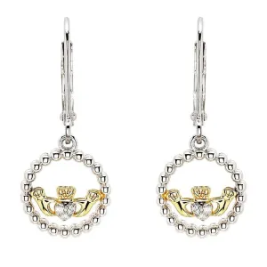 Sterling Silver CZ Claddagh Drop Earrings SE003SH