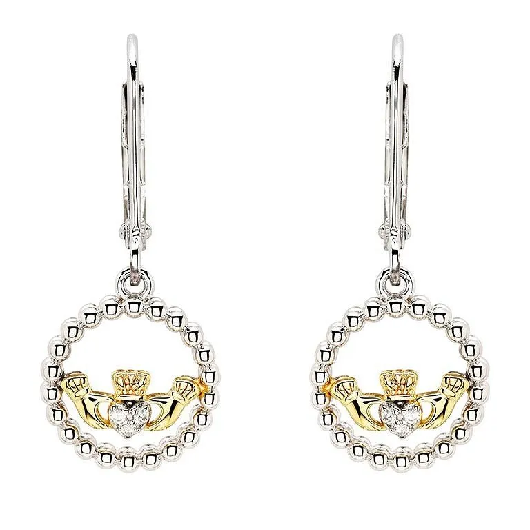 Sterling Silver CZ Claddagh Drop Earrings SE003SH