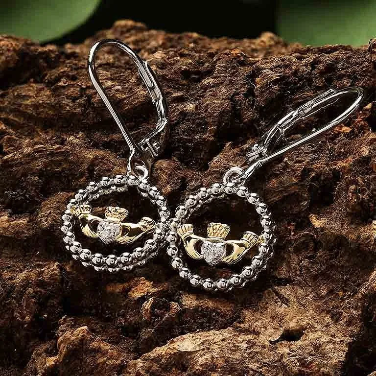 Sterling Silver CZ Claddagh Drop Earrings SE003SH