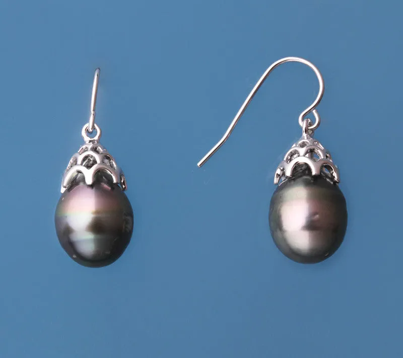 Sterling Silver Earrings with 10-11mm Tahitian Pearl