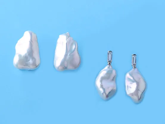 Sterling Silver Earrings with 13-14mm Baroque Shape Freshwater Pearl