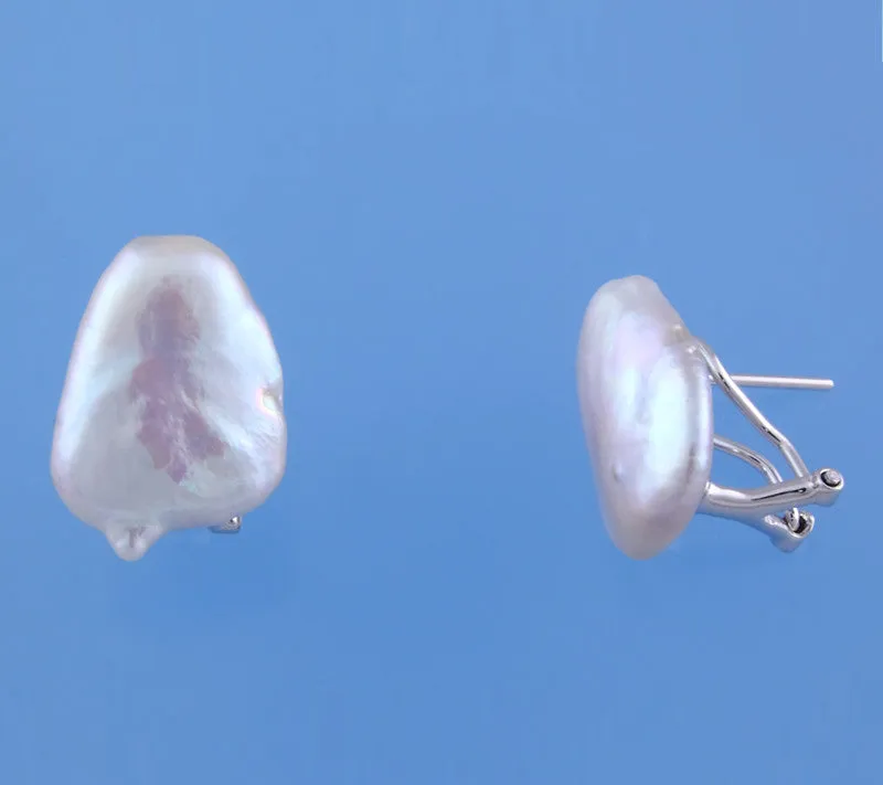 Sterling Silver Earrings with 13-14mm Baroque Shape Freshwater Pearl