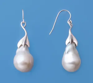 Sterling Silver Earrings with 14-15mm Baroque Shape Freshwater Pearl