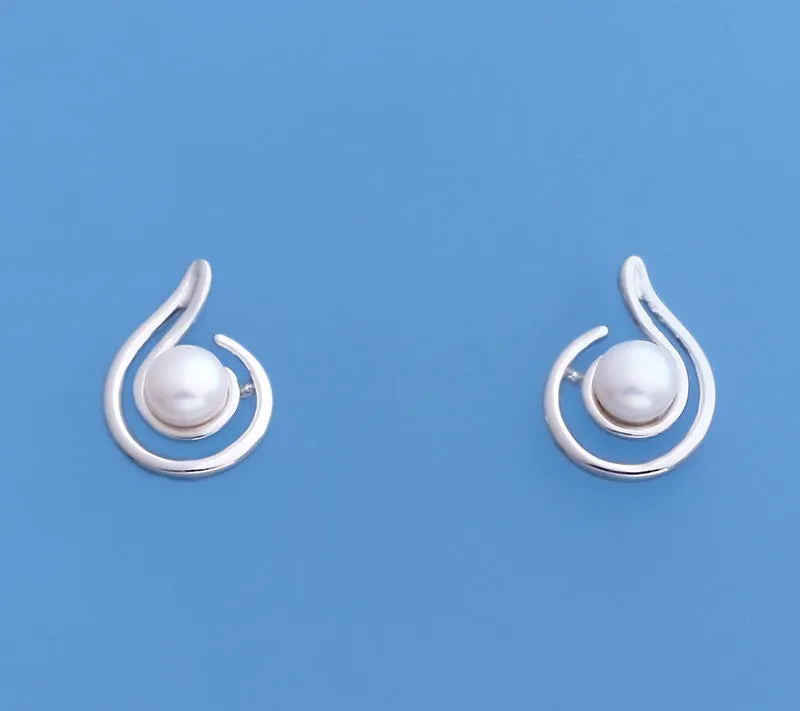 Sterling Silver Earrings with 4-4.5mm Button Shape Freshwater Pearl