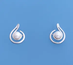 Sterling Silver Earrings with 4-4.5mm Button Shape Freshwater Pearl