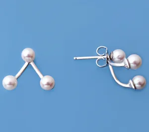 Sterling Silver Earrings with 4-4.5mm Round Shape Freshwater Pearl