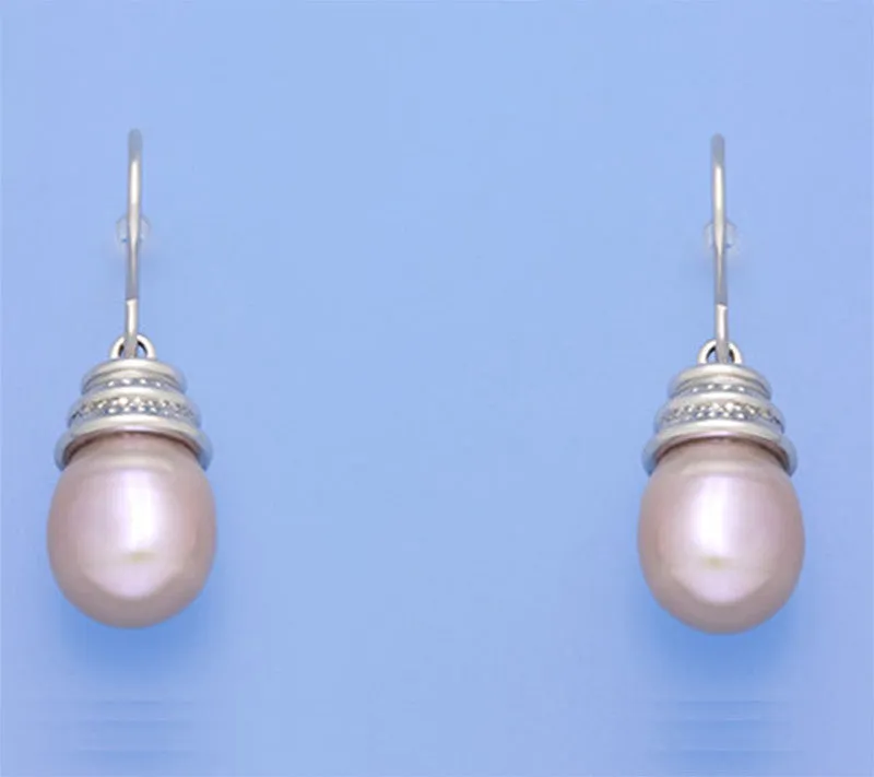 Sterling Silver Earrings with 9-9.5mm Drop Shape Freshwater Pearl