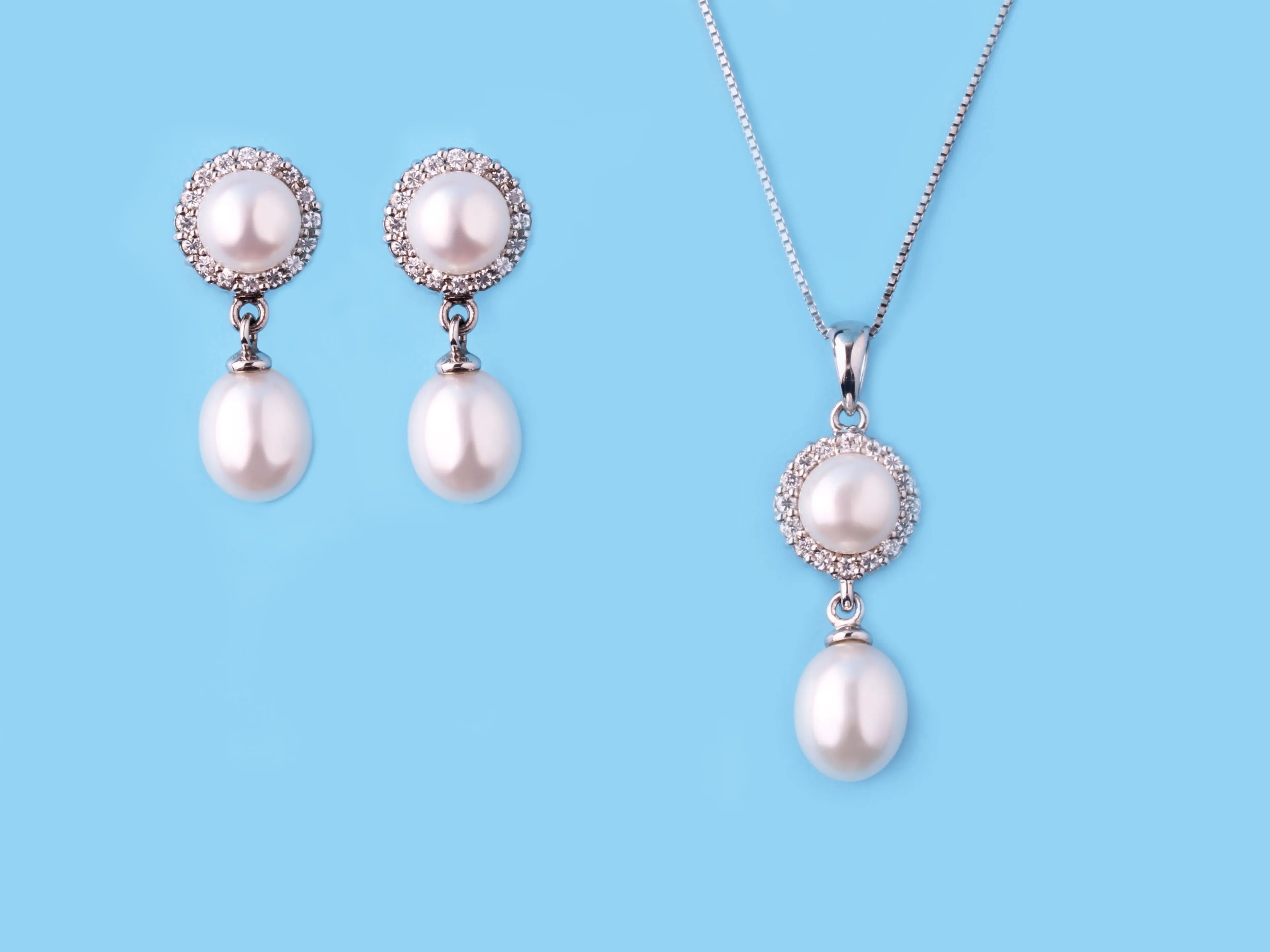 Sterling Silver Earrings with Drop and Button Shape Freshwater Pearl and Cubic Zirconia