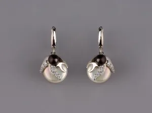Sterling Silver Earrings with Freshwater Pearl and Cubic Zirconia