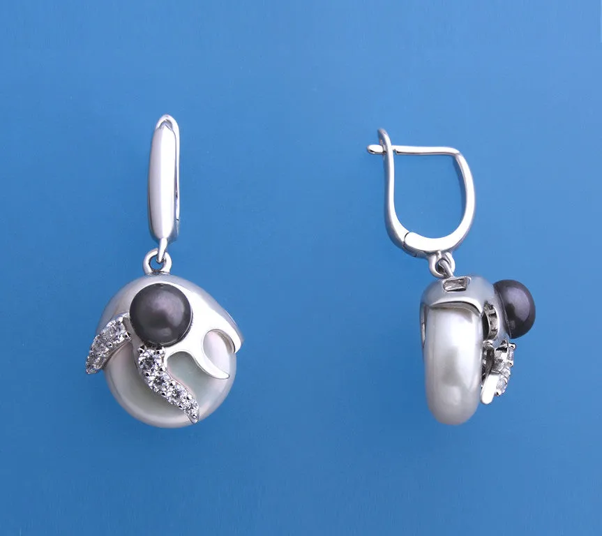 Sterling Silver Earrings with Freshwater Pearl and Cubic Zirconia