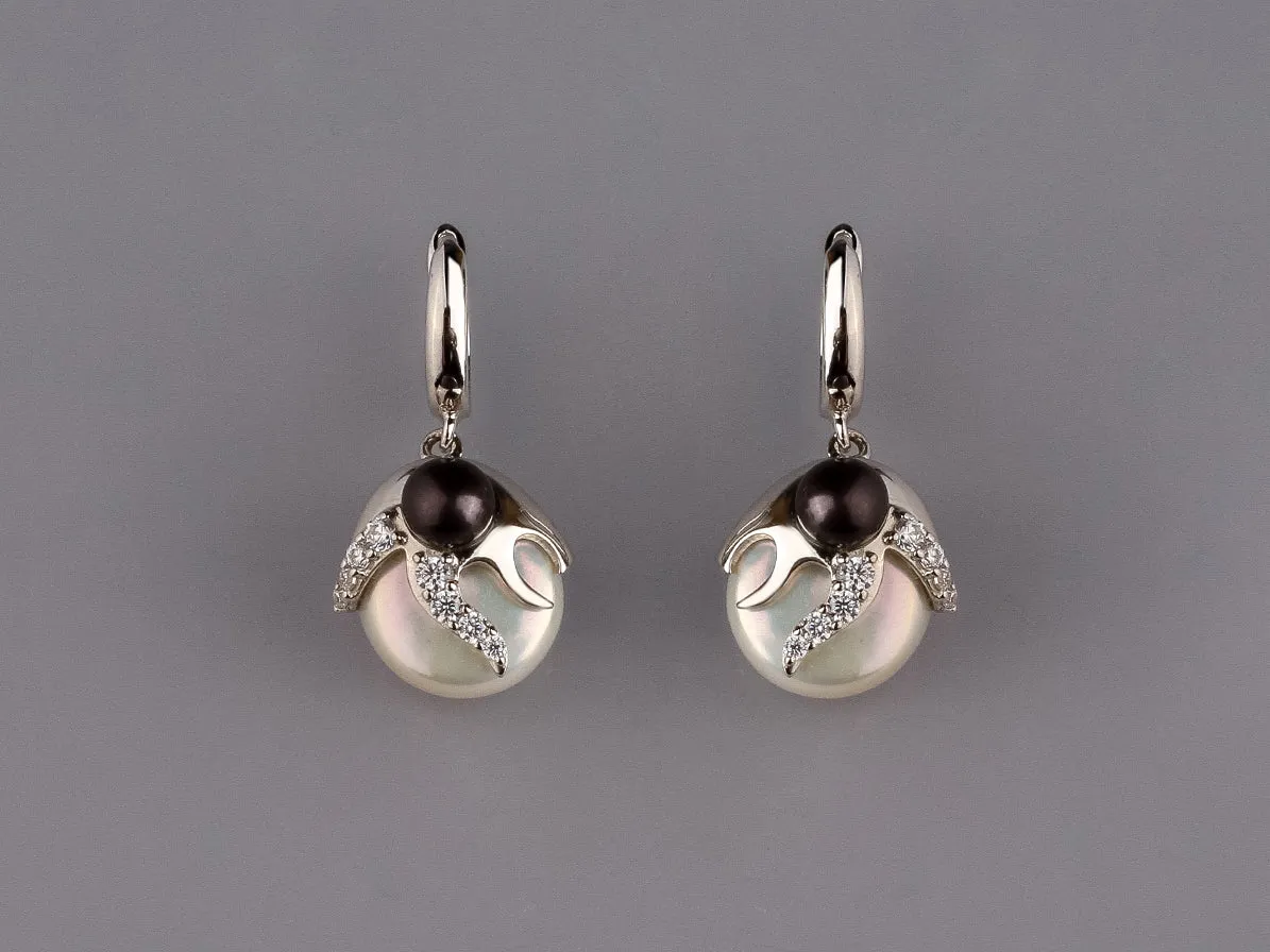 Sterling Silver Earrings with Freshwater Pearl and Cubic Zirconia