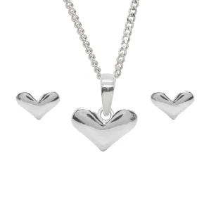 Sterling Silver Heart Pendant Earrings Necklace Set