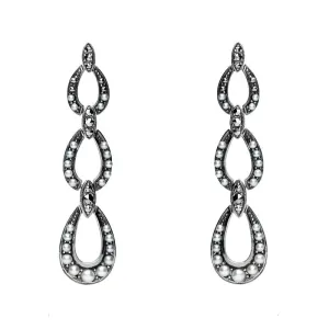 Sterling Silver Pearl and Marcasite Triple Open Oval Drop Earrings