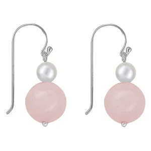 Sterling Silver Pearl and Rose Quartz Drop Earrings