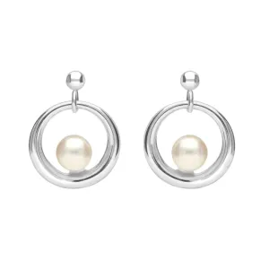 Sterling Silver Pearl Circle Stud Earrings D