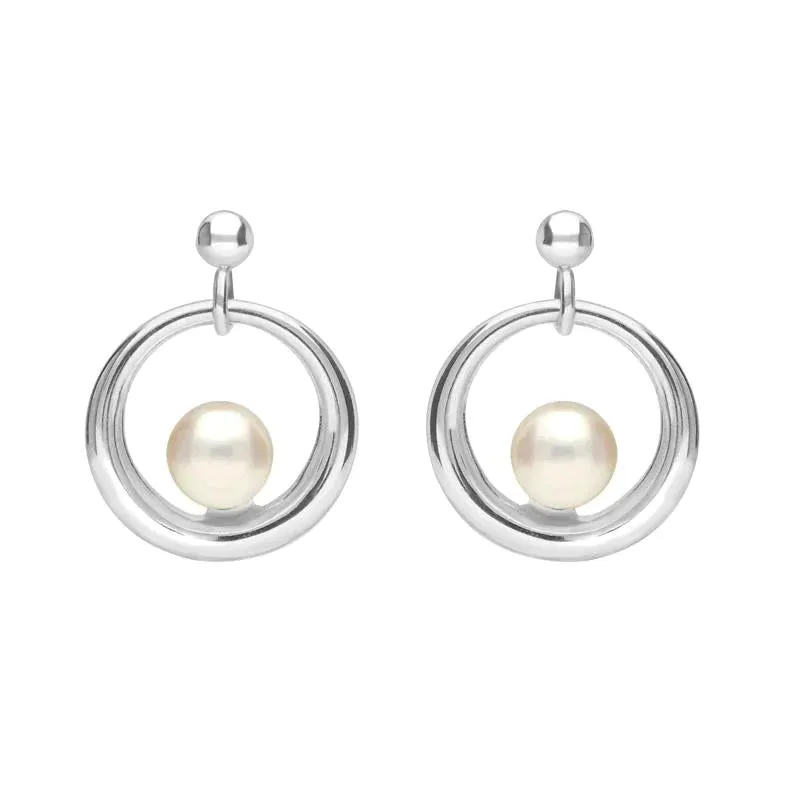 Sterling Silver Pearl Circle Stud Earrings D