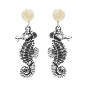 Sterling Silver Small Stone Coquina Seahorse Drop Earrings