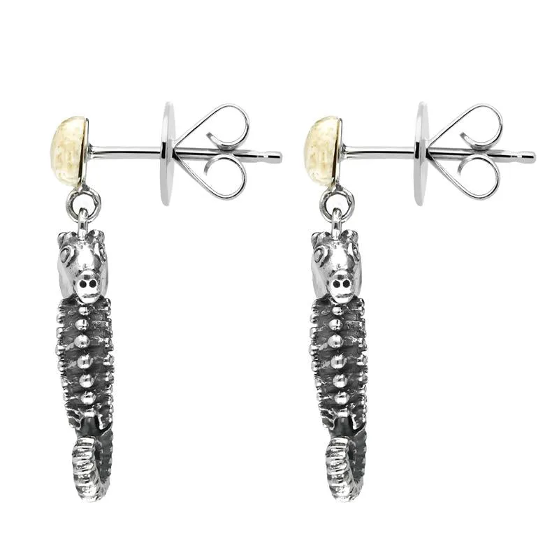 Sterling Silver Small Stone Coquina Seahorse Drop Earrings