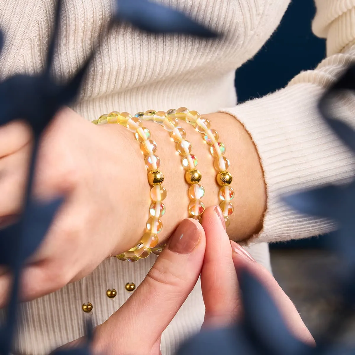 Sunburst | Gold | Galaxy Glass Macrame Bead Bracelet