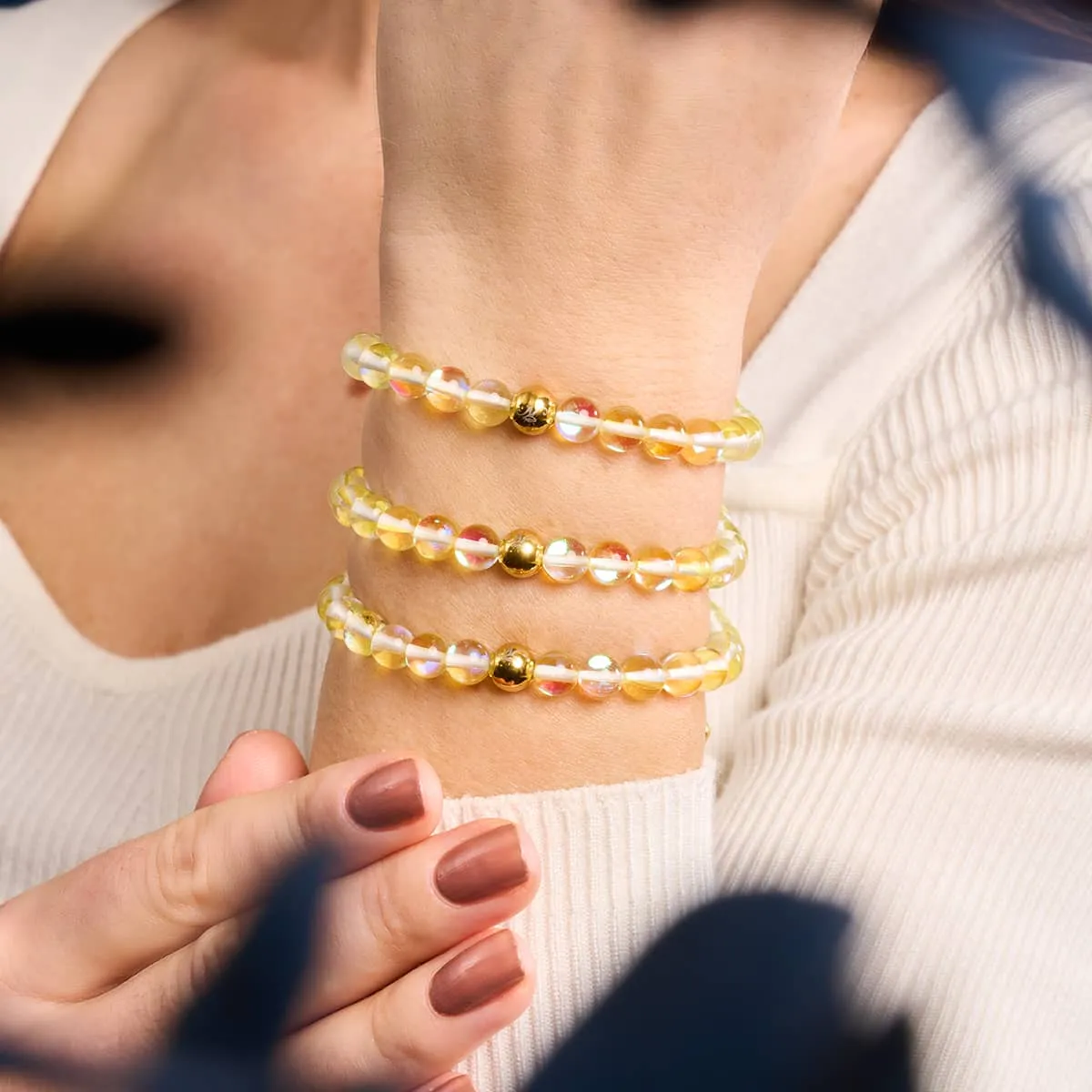Sunburst | Gold | Galaxy Glass Macrame Bead Bracelet