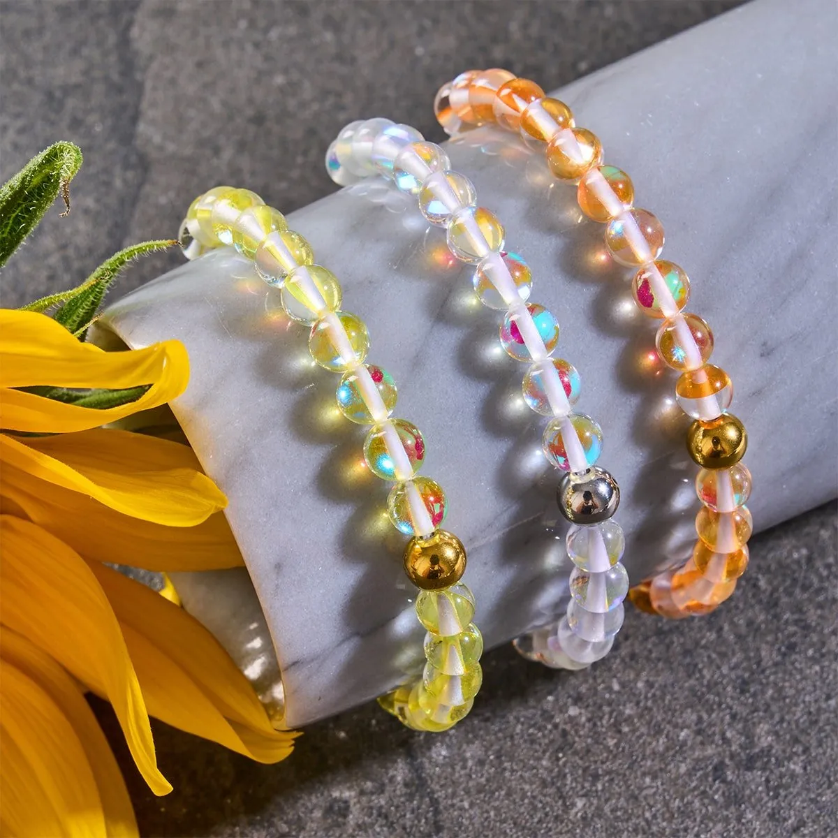 Sunburst | Gold | Galaxy Glass Macrame Bead Bracelet