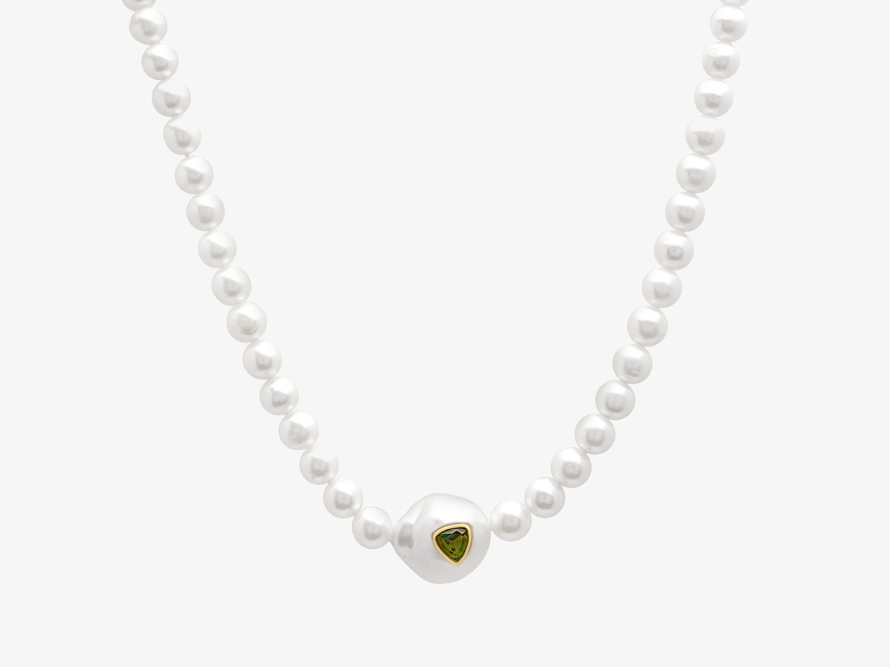 Sweet Tart Baroque Pearl Choker with Green Tourmaline Trillion Inset
