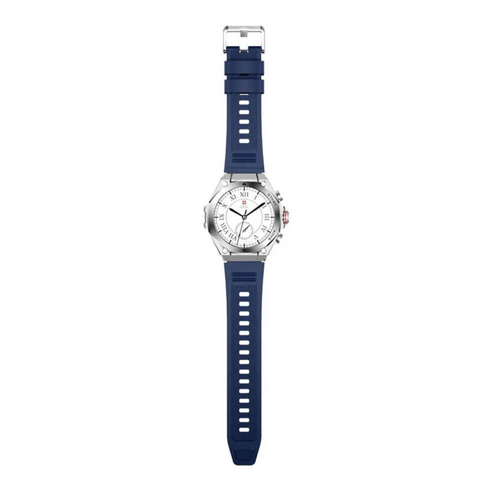 Swiss Military DOM 6 Smart Watch Silver Metal Case With Blue Silicone Strap