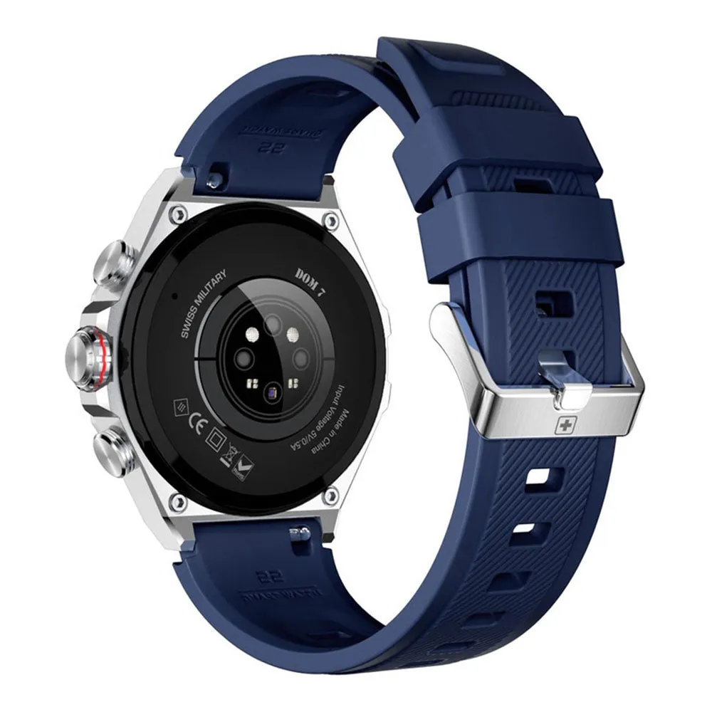 Swiss Military DOM 6 Smart Watch Silver Metal Case With Blue Silicone Strap