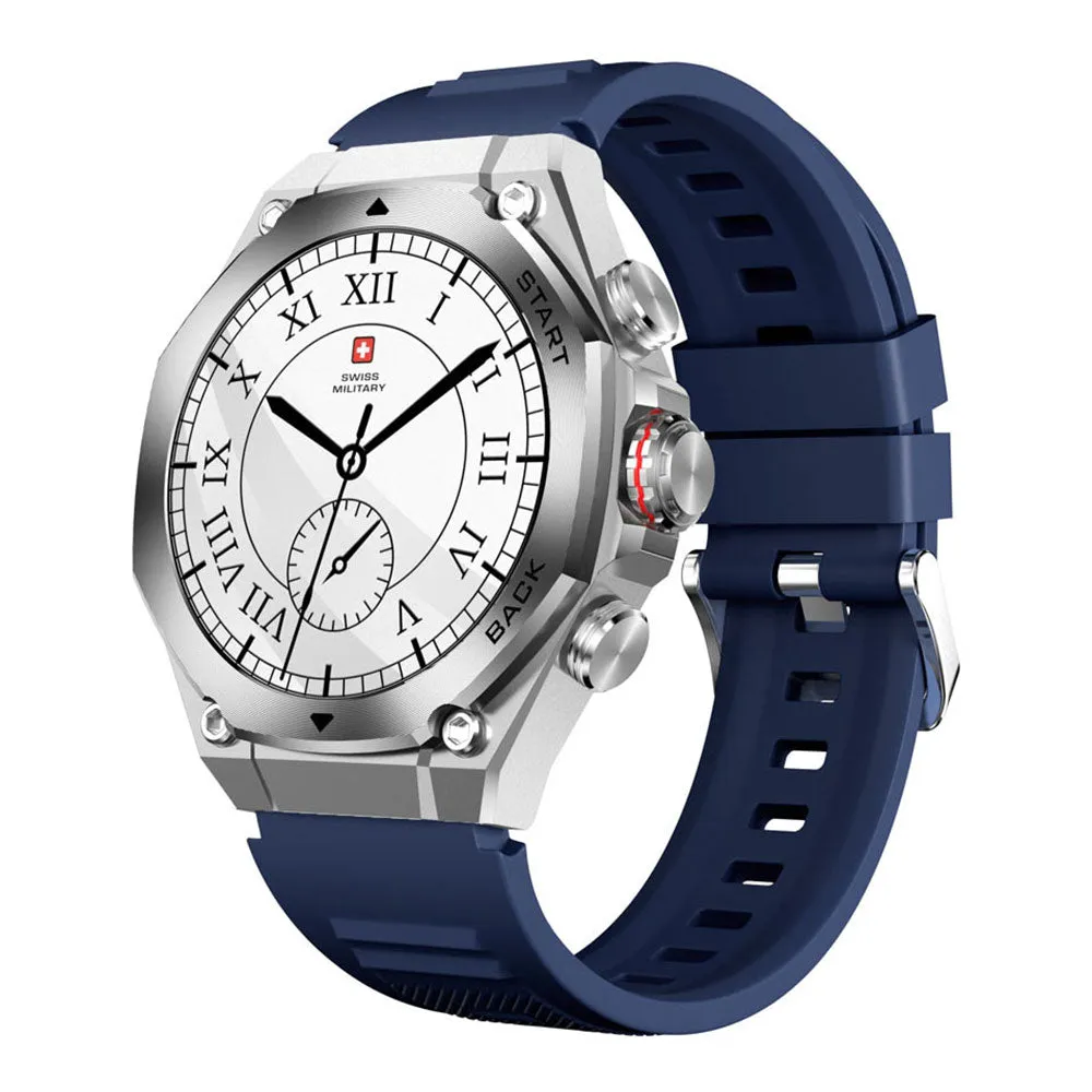 Swiss Military DOM 6 Smart Watch Silver Metal Case With Blue Silicone Strap