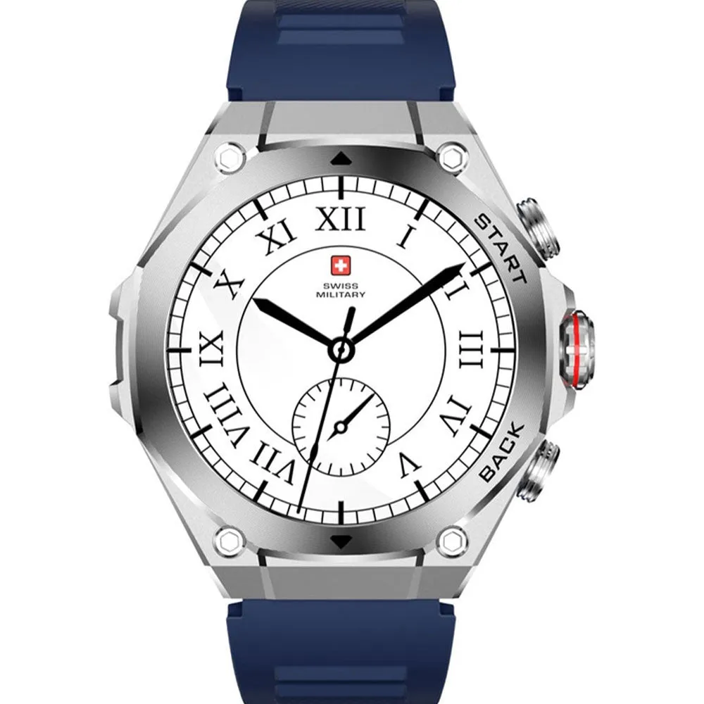 Swiss Military DOM 6 Smart Watch Silver Metal Case With Blue Silicone Strap