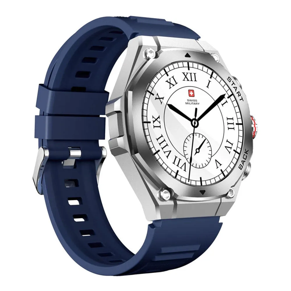 Swiss Military DOM 6 Smart Watch Silver Metal Case With Blue Silicone Strap